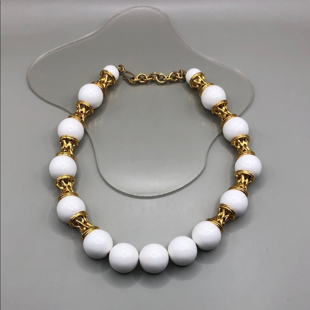 Monet vintage costume statement style chunky bead gold stations collar necklace.
